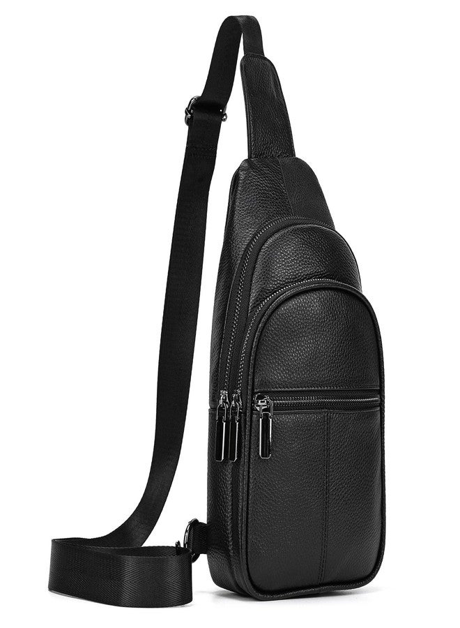 LUUFAN Genuine Leather Chest Bag for Men Women Cross Body Sling Shoulder Messenger Bag with Multiple Pockets for Travel Hiking Outdoor, Black - Image 1
